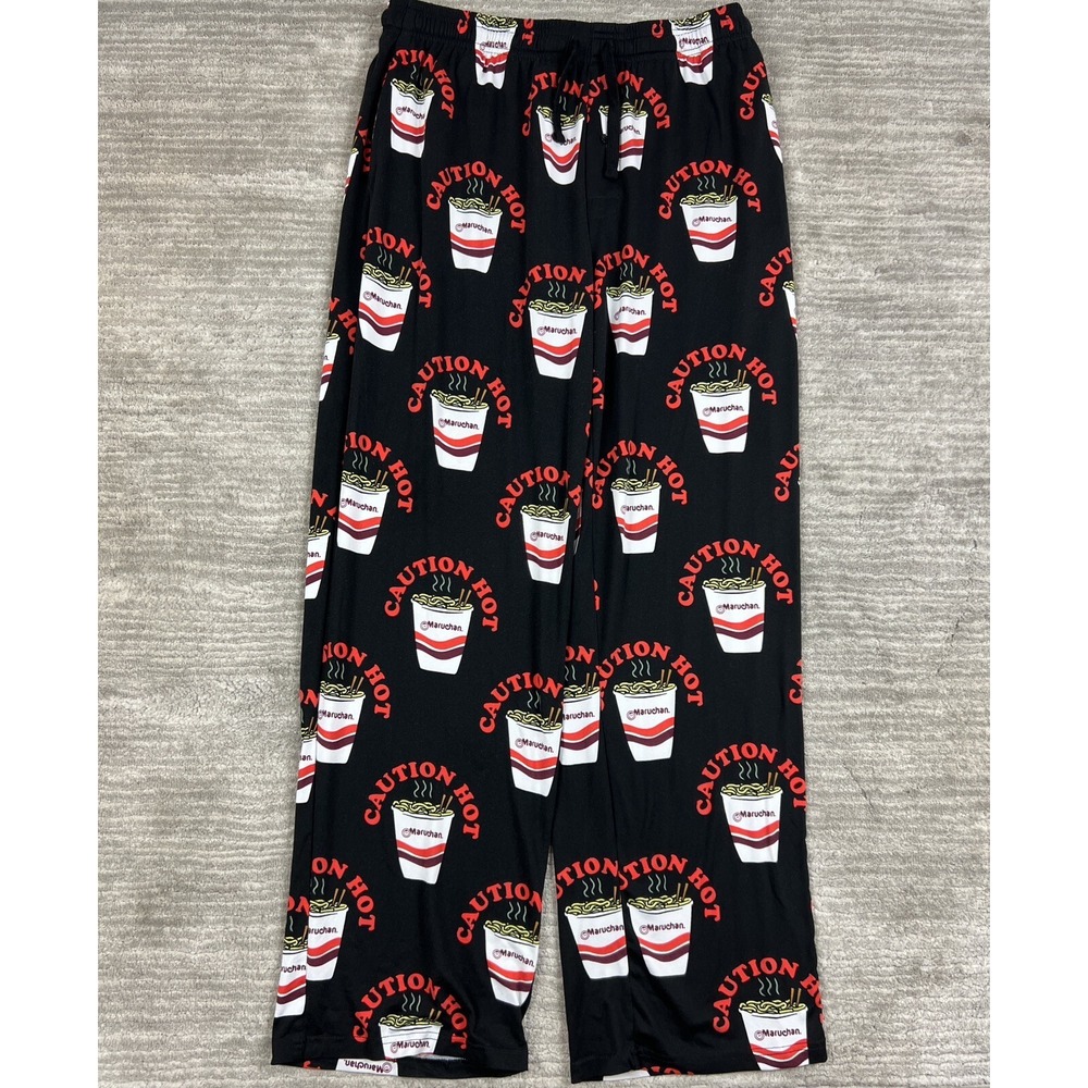 Maruchan Pajama Pants Mens XL Black Ramen Instant Lunch Caution Hot Lounge Sleep